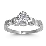 Sterling Silver Ring with Cubic Zirconia Claddagh Ring