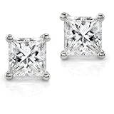 One of a Kind 1 7/8ctw EGL Certified Princess Cut Diamond Stud Earrings (H/VS1) in 14k White Gold