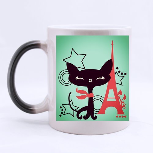 Magical I Love Paris Eiffel Tower And Cat Heat Sensitive Color Changing Ceramic Morphing Mug