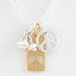 Peace Sign Pendants in Gold Vermeil and Sterling Silver with Pearl Gemstone Beads on a 16" Bead Chain, #8343