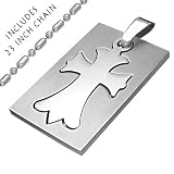Stainless Steel Medieval Cross Dog Tag Style Pendant with 23 Inch Stainless Steel Chain