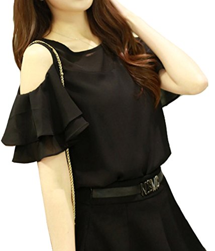 ELPIS レディース オフショルダー シフォン シャツ 肩見せ カットソー フェミニン ブラウス S M L XL XXL 5色