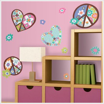 Magnificent Peel & Stick By RoomMates Heart & Peace Sign Giant Wall Decal