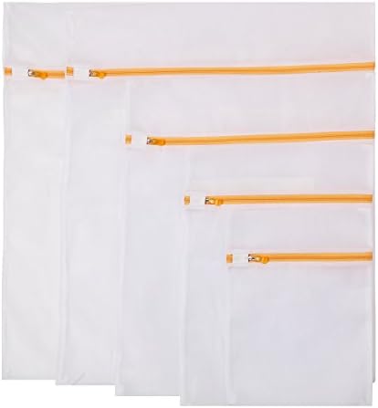 Set of 5(X Small,Small,Middle,Large,X Large)Mesh Wash Laundry Bag for Sock Hosiery Panties Intimates Bras Lingerie Underwear Garment,with Anti-Snag Rust Proof Yellow Zipper