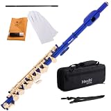 Mendini MPO-BL Blue Lacquer Key of C Piccolo with Gold Keys with Case, Joint Grease, Cleaning Cloth and Rod, and Pair of Gloves