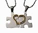 Lovers /Couple Puzzle Split Heart Pendant Set, Stainless Steel
