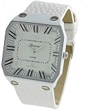 Geneva Platinum Mens 2173.White White Leather Quartz Watch with White Dial