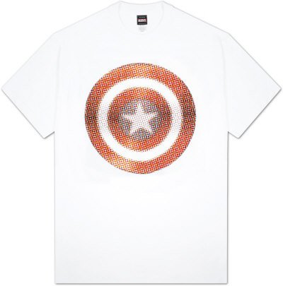  Captain America - Dot Shield T-Shirt, XL - White