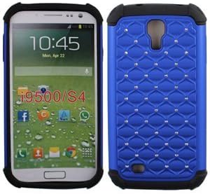Multi Color Samsung Galaxy S4 IV i9500 S4 Studded Armor Dazzling Diamond Hybrid Silicone Hard Stars Case Cover,Premium Dual Layer Hybrid Back Cover Case Protection for with Bling Diamond Rhineston,Diamond Element Gypsophila Combo Hybrid Hard Case Cover for Galaxy S4 I9500 (Dark Blue+Black)