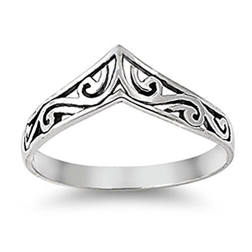 Sterling Silver Women's Filigree Thumb Chevron Ring (Sizes 4-10) (Ring Size 8)