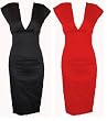 AbiOdun, Pencil Kleid mit V-Ausschnitt, Schwarz und Rot, Gr��e 36-44