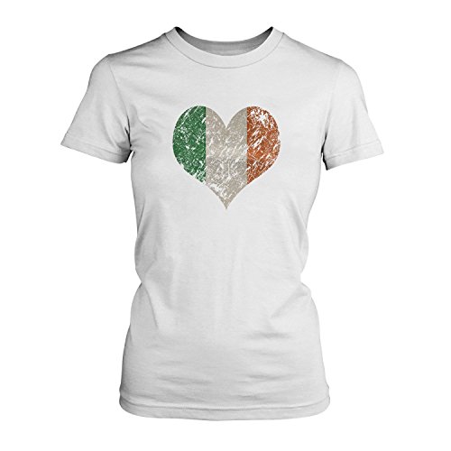 EM 2016 I Love Ireland – Damen T-Shirt von Fashionalarm | Shirt für Fußball Fans | Print im Vintage Destroyed Used Look | Europameisterschaft Europameister Trikot Herz Irland, Farbe:weiß;Größe:M