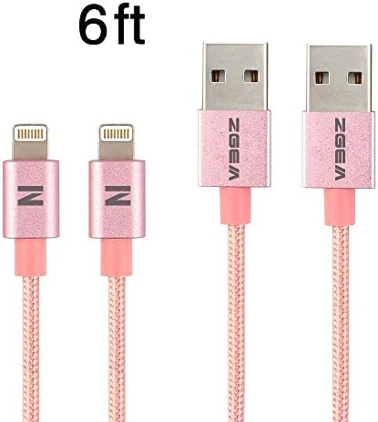ZGEM 2Pack 6FT Nylon Braided Data Sync Charging Cable Cord For iPhone 7, 7 plus, 6, 5, iPad Air Mini Pro on iOS10 (Rose Gold)