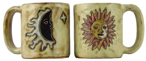 One (1) MARA STONEWARE COLLECTION - 16 Oz Coffee Cup Collectible Tan Mug - Desert Sun & Moon Design