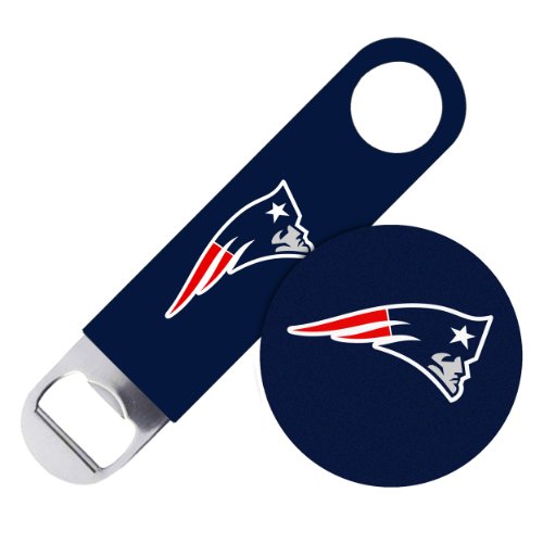 NFL New England Patriots Boelter Bottle Opener with Coaster Set