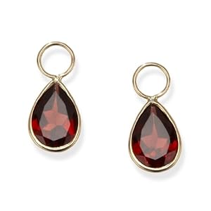 Click here to buy 14k Gold Pear Shaped Garnet Charms for Hoop Earrings.