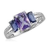 Natural Amethyst, Iolite and Diamond Ring in 10k White Gold, 1.42 cttw, Certificate of Authenticity