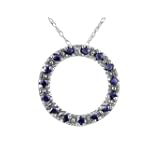 SAVE $49 - Blue Sapphire Circle Pendant with Diamond in 10K White Gold $80.00