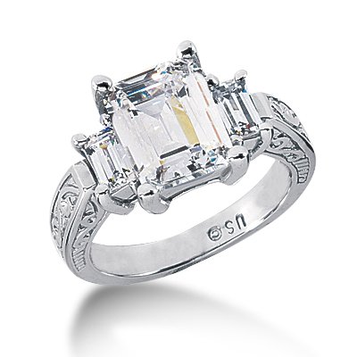 3.7 Ct Diamond Engagement Ring Emerald Prong Antique 14k White Gold