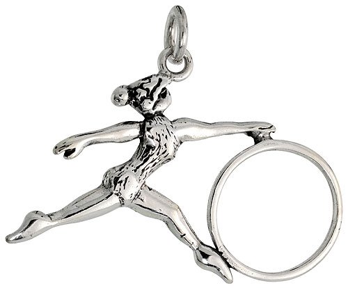 Sterling Silver Flawless Quality Gymnast w/ Hula Hoop Pendant, 7/8" (22mm) tall