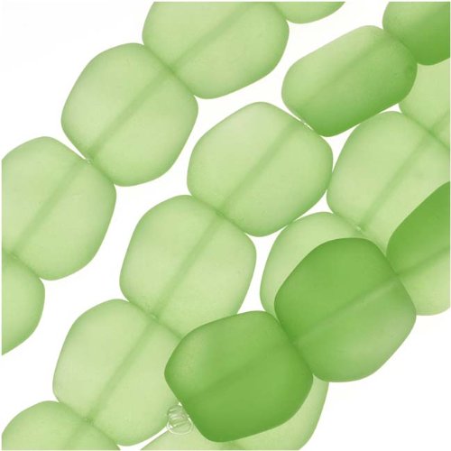 Cultured Sea Glass, Square Nugget Beads 18x17mm, 6 Pieces, Peridot Green