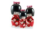 Japanese Dolls Wood Red Set Of 3