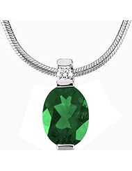 14K White Gold Oval Cut Chrome Tourmaline and Diamond Pendant -- LIFETIME WARRANTY