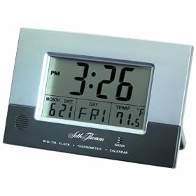 Seth Thomas Grey Case with Grey Dial Rectangular Radio Controlled Digital Thermometer Alarm Clock