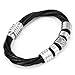 URBAN JEWELRY Trendy Black Genuine Leather Biker Mens Bracelet with Magnetic Stainless Steel Clasp, 8