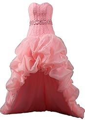 2015 Organza High-Low-Hem Short Lace-Up Ruched Belted Asymmetric Beaded Pleated Corset   Waistline Evening Dress/Prom Dress 