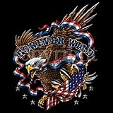 Forever Wild Bald Eagle T-shirt, American Flag T-shirt, Chopper T-shirts, Motorcycle T-shirts, Large, Black