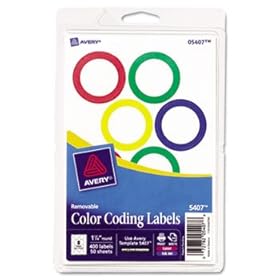 Avery 5407 - Print or Write Removable Color-Coding Labels, 1-1/4 Diameter, Assorted, 400/BX-AVE5407