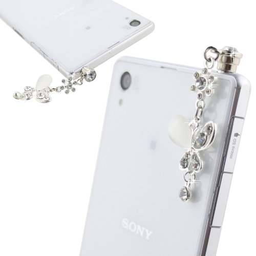 Ancerson Dustproof Plug White Silvery Butterfly Pendant Bling Shining Cute Crystal Diamond Rhinestone Universal Fashion 3.5mm Anti Dust Earphone Jack Plug Stopper for iPod Touch 2 3 4 5, iPhone 3 3g 3s 4 4s 5 5c 5s 6 6Plus, Samsung Galaxy S4 I9500/ S4 Mini/ S5 I9600/ S3 I9300/ S2/ Grand 2/ Note 2 N7100/ Note 3 N9000/Note 4 N9100/ Mega 6.3 I9200/ Mega 5.8 I9152, Galaxy I8262d/ I9268, HTC G18 Sensation Xe, Galaxy Ace2, LG Nexus 4 5, LG G3/ G2/ G2 mini/ G Flex/ G Pro 2/ LG F70/ LG Optimus G Pro E980 F240 E986 F240k, HTC X920e, Nokia Lumia 920 928 520 720 1020 1520, Sony Xperia L36h/ L39h/ XL39h/ Z1 S/ M2/ Z2/ T2/ E1, Moto G, Blackberry Z10/ Z30, HTC One M7/ Mini/ X/ Max/ M8, Huawei Ascend P6/ G6/P7 Etc--Retail Package