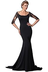 Lace Bateau Neck Mermaid Full Length Elbow Length Sleeves Crepe/Satin Mother-of-the-Bride Dress 