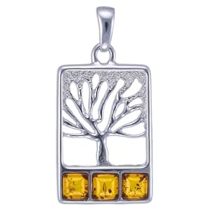 Sterling Silver Cognac Amber Pendant - Tree of Amber Pendant (Cognac)