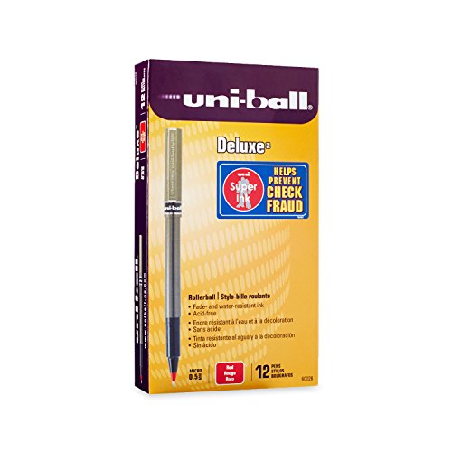 Deluxe Roller Ball Pens, Micro Point, Red Ink, Pack of 12