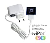Produkt-Bild: 230V Netzteil f&uuml;r Apple iPod nano 1G 2G 3G 4G 5G 6G Video Multitouch 1 2 3 4 5 6 Generation, Ladeger&auml;t 110 - 240 - weiss