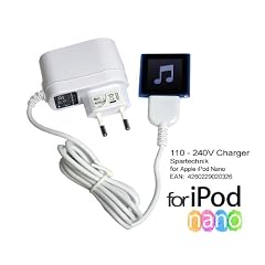 230V Netzteil f�r Apple iPod nano 1G 2G 3G 4G 5G 6G Video Multitouch 1 2 3 4 5 6 Generation, Ladeger�t 110 - 240 - weiss