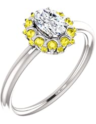 10K White Gold Oval Cut Diamond and Yellow Sapphire Flower Inspired Ring -- LIFETIME WARRANTY