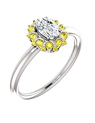 14K White Gold Oval Cut Diamond and Yellow Sapphire Flower Inspired Ring -- LIFETIME WARRANTY