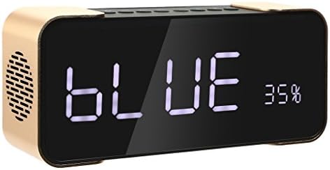 iMusi Wireless Bluetooth Speaker Portable Stereo FM Radio, Dual Alarm Clock FM Radio LED Screen Disply with USB Charging Cable and Aux Audio Line - Gold