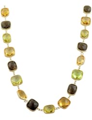 14 Karat Yellow Gold Square Smokey & Lemon Quartz, Citrine Necklace (17 Inch)