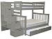 Bedz King Stairway Bunk Beds Twin over Full with 4 Drawers in the Steps and a Twin Trundle, Gray