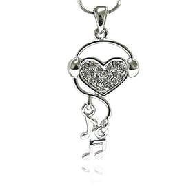 Heart Wearing Headphones with Music Pendant Necklace Fashion Jewelry