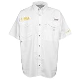 Columbia NCAA Men's Louisiana State Fightin Tigers Collegiate Bonehead Short Sleeve Shirt (White, X-Large)