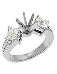 14K White Gold 0.78cttw Princess Diamond Semi Mount Engagement Ring