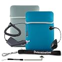 Kindle DX Reversible Sleeve (Blue/Gray) + USB Data Cable + Black Car Charger + Black E-Reader Light + Determination Strap (Combo)