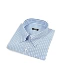 Bagutta White & Blue Striped Snap Collar Italian Cotton Dress Shirt