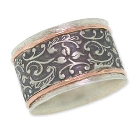 Antiqued Filigree Paisley Band in 14K Rose Gold and Sterling Silver