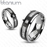 Solid Titanium Black IP Center with Multi-CZs Comfort Fit Band Ring - 6-8mm Width - Sizes: 5-13